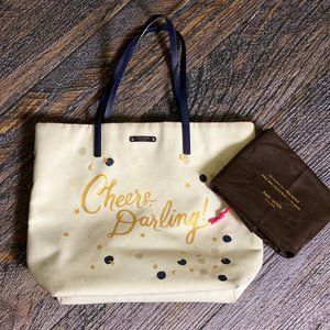Kate Spade Cream Canvas Tote with Navy and Gold Details - Good Condition
